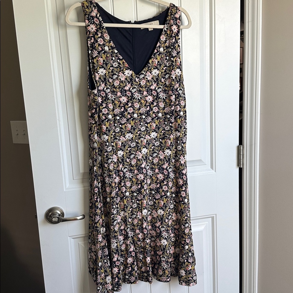 LOFT Floral Midi Dress - Black, Pink, Yellow